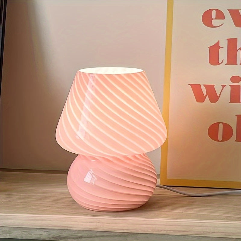 Lámpara de mesa de cristal artístico en espiral con forma de champiñón y regulable