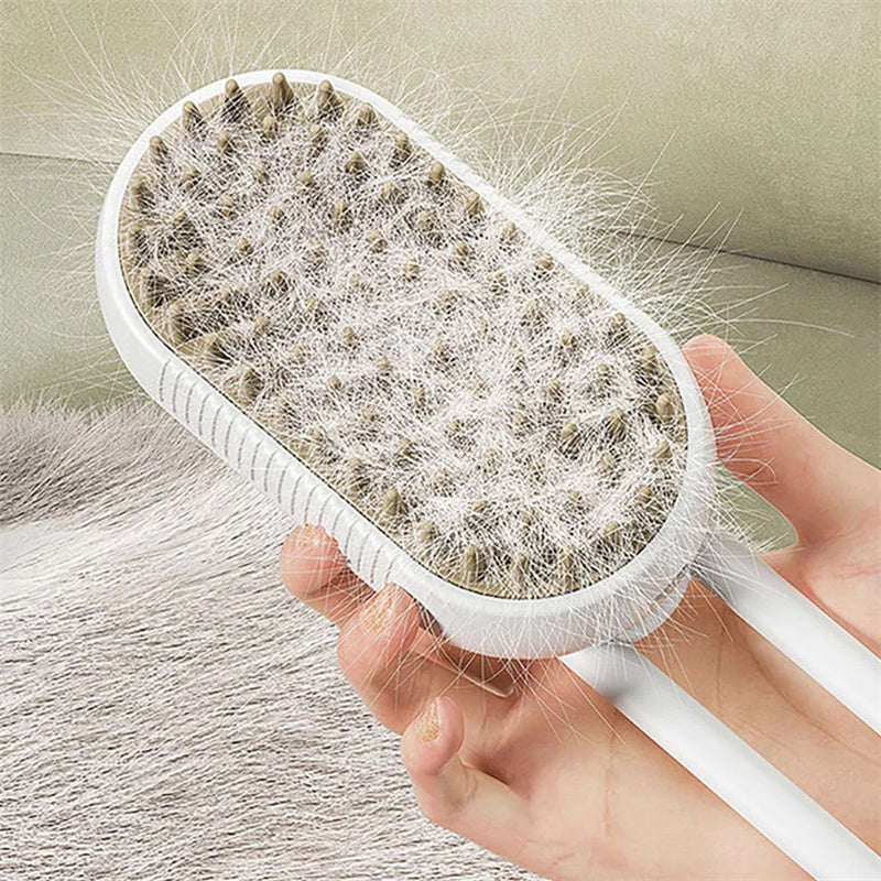 Cepillo masajeador ergonómico giratorio con mango, vapor y pulverizador, para el cuidado de mascotas