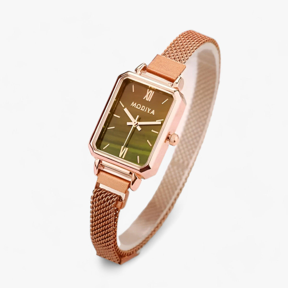 Reloj de pulsera de cuarzo con esfera cuadrada, correa de malla y cierre magnético