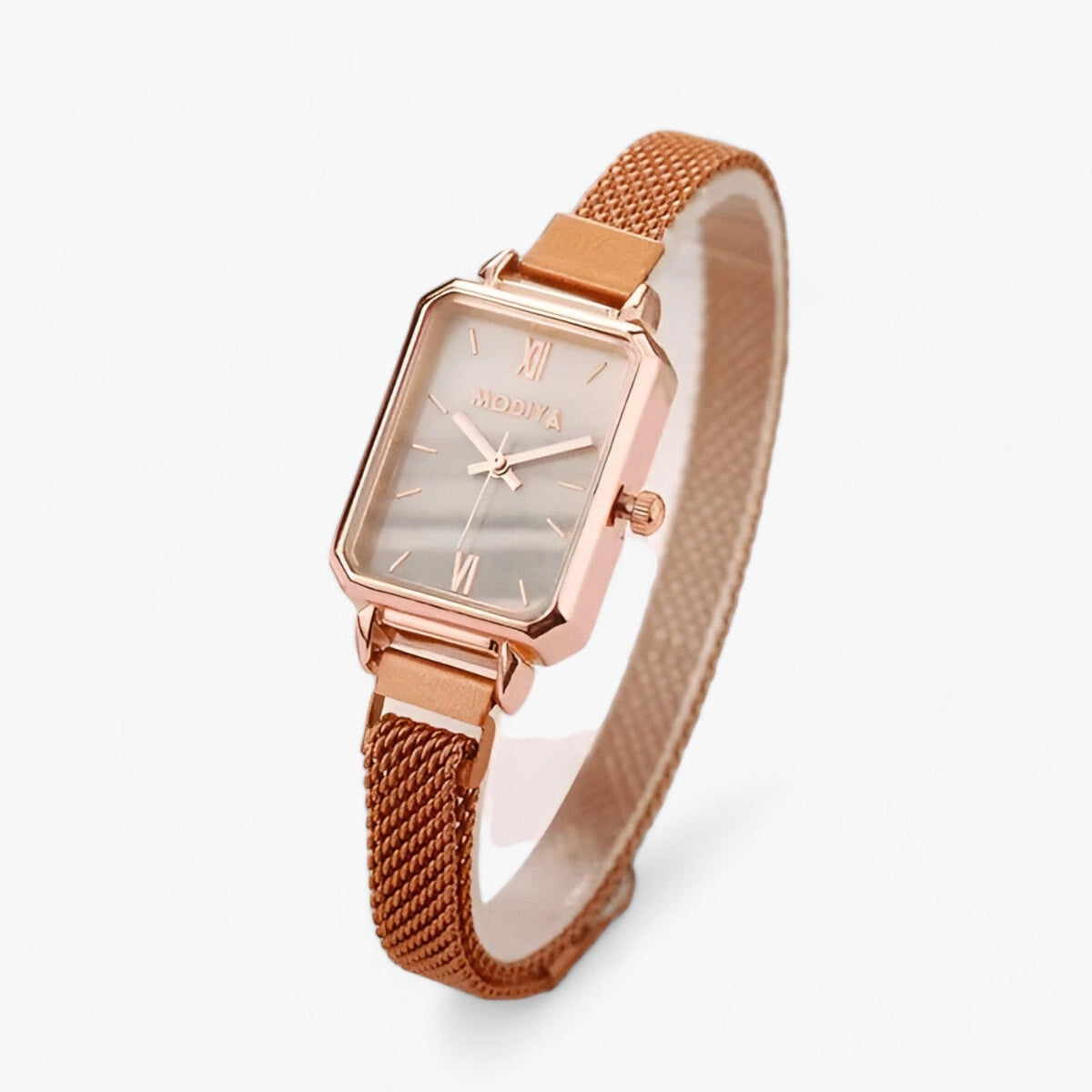 Reloj de pulsera de cuarzo con esfera cuadrada, correa de malla y cierre magnético