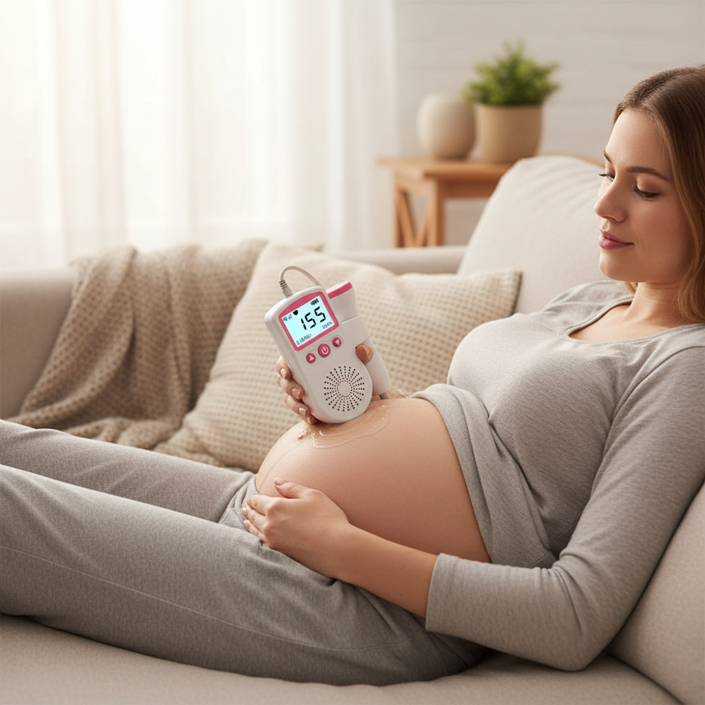 Monitor fetal compacto y portátil con pantalla digital para controlar los latidos del corazón en casa