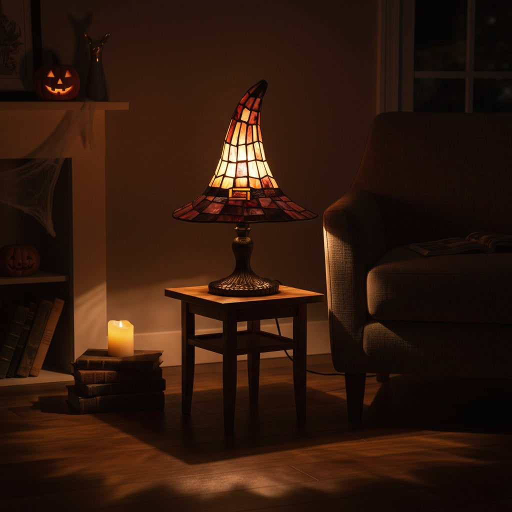 Lámpara de mesa decorativa de Halloween con silueta de sombrero de bruja