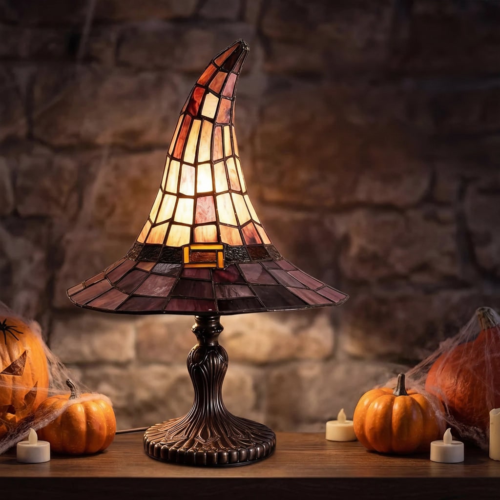 Lámpara de mesa decorativa de Halloween con silueta de sombrero de bruja