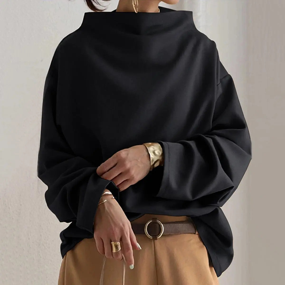 Jersey de cuello alto para mujer, de manga larga y corte extragrande