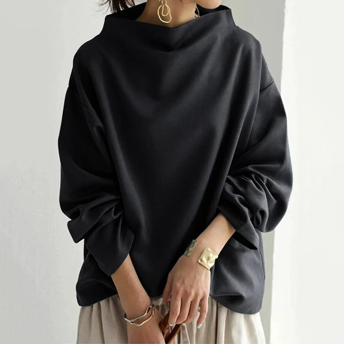 Jersey de cuello alto para mujer, de manga larga y corte extragrande