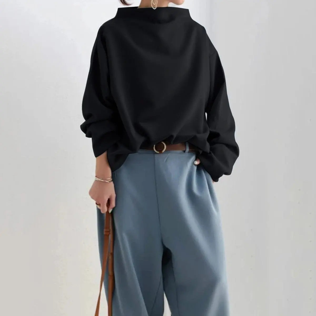 Jersey de cuello alto para mujer, de manga larga y corte extragrande