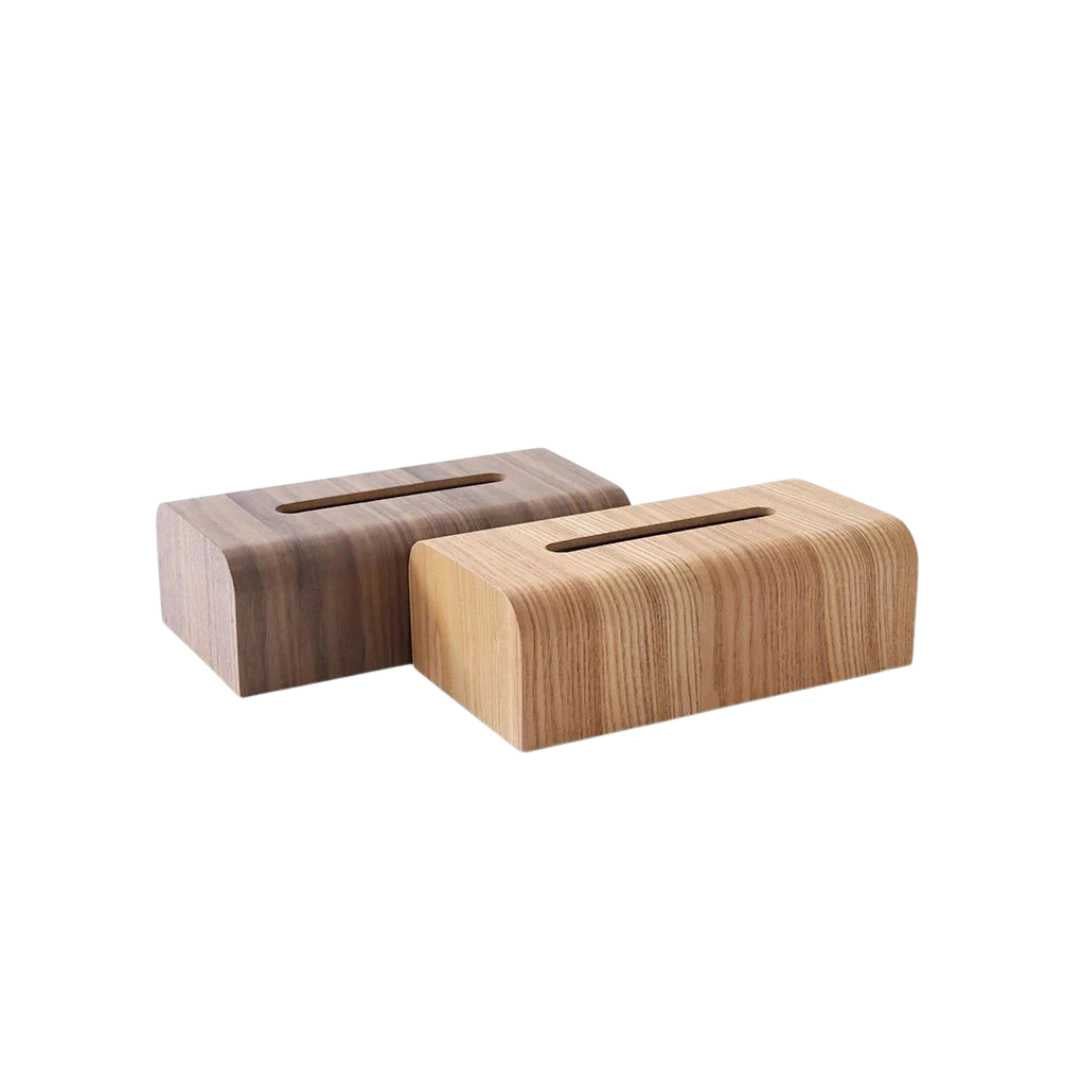 Portapañuelos de madera maciza de nogal con bordes curvos