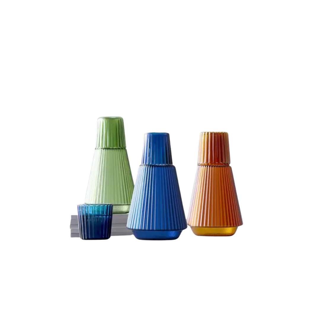 Juego de jarra de agua de vidrio de borosilicato plisado con vasos apilables