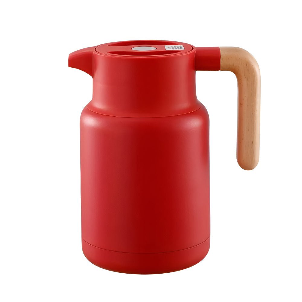 Jarra térmica aislante de acero inoxidable de doble pared con asa de madera