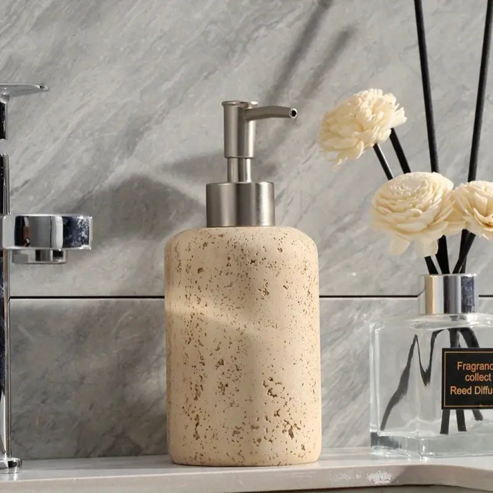 Dispensador de jabón de baño rellenable de resina con efecto mármol