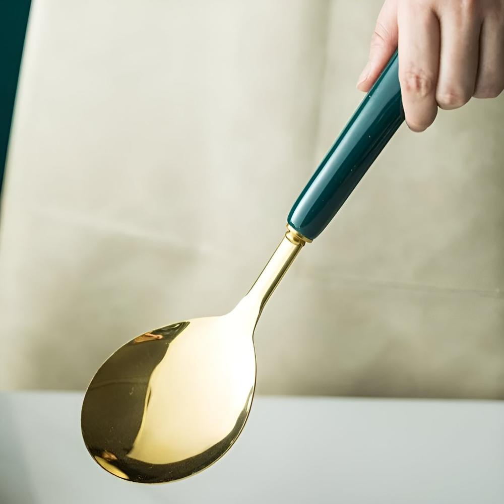 Juego ergonómico de cubiertos de cocina de acero inoxidable con soporte de almacenamiento