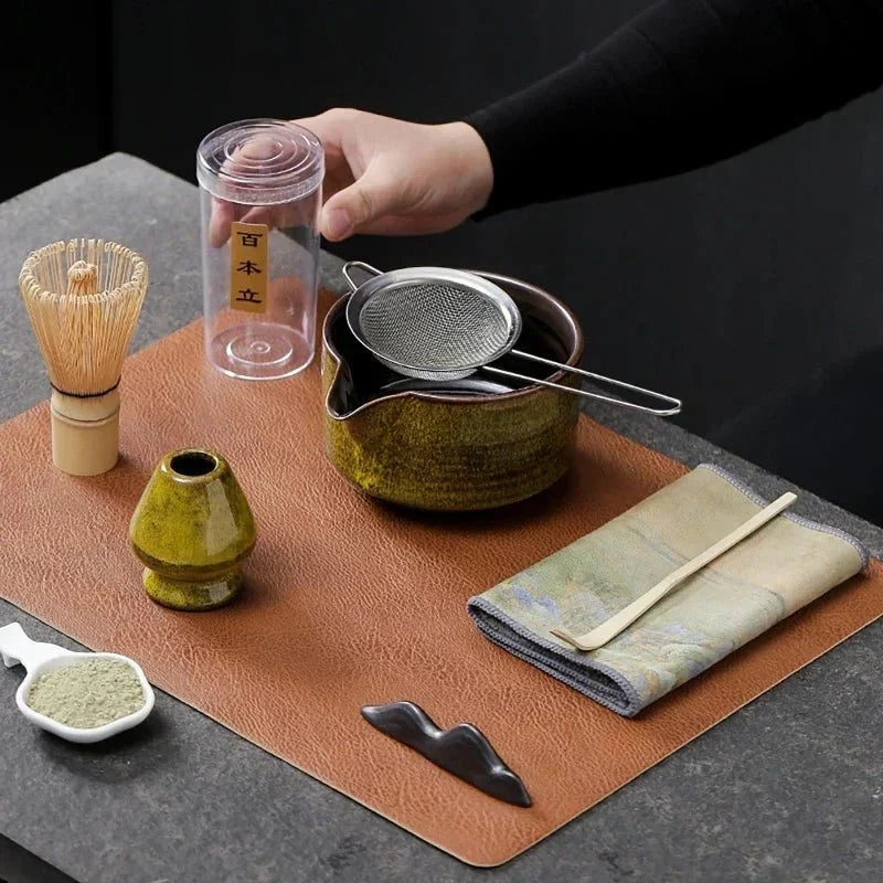 Juego de matcha de cerámica inspirado en Japón con bambú