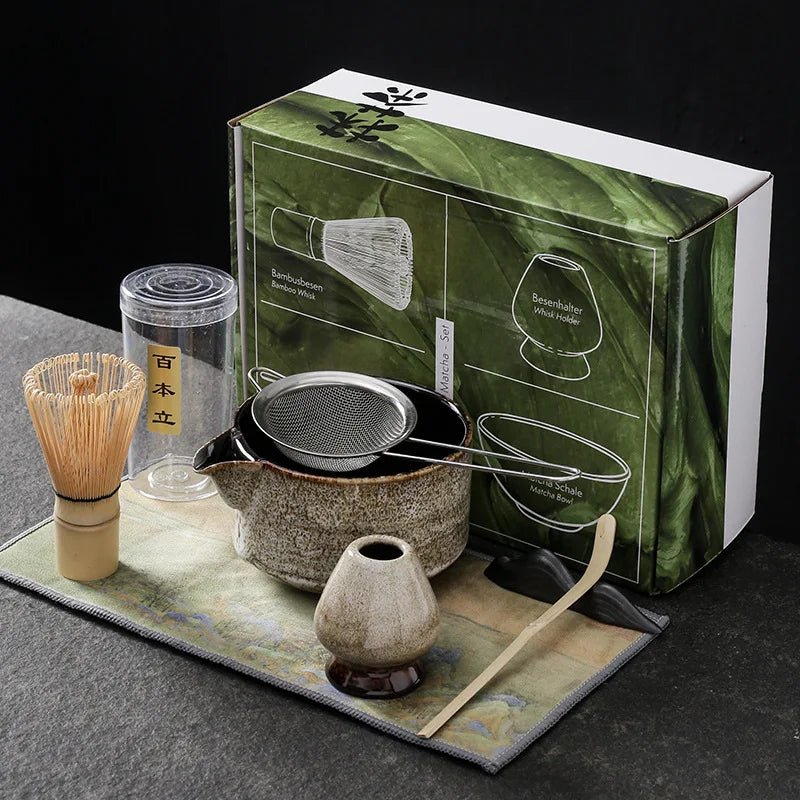 Juego de matcha de cerámica inspirado en Japón con bambú