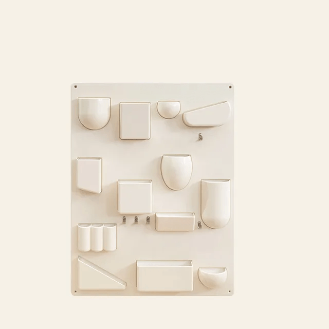 Organizador de almacenamiento de pared de plástico con múltiples bolsillos, ganchos y clips