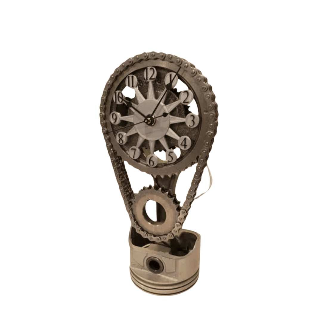 Reloj de pared silencioso industrial de metal y vidrio con mecanismo de engranajes expuesto