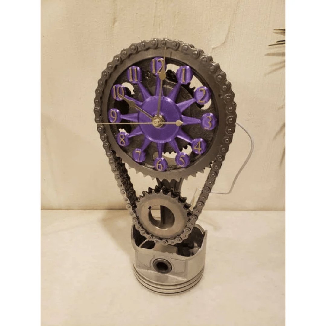 Reloj de pared silencioso industrial de metal y vidrio con mecanismo de engranajes expuesto