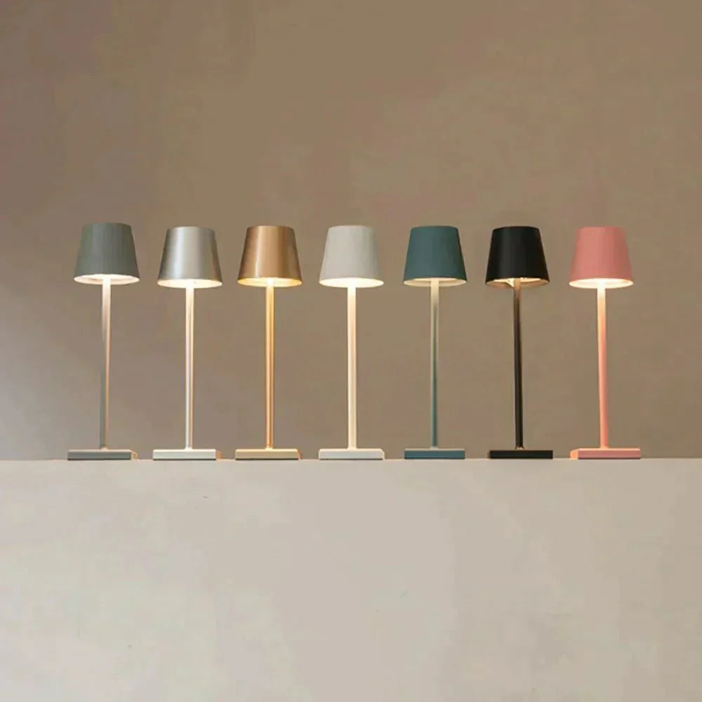 Lámpara de mesa moderna de aluminio metálico, recargable, táctil, regulable e inalámbrica