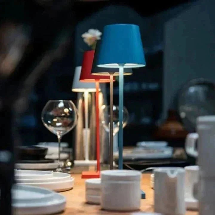 Lámpara de mesa moderna de aluminio metálico, recargable, táctil, regulable e inalámbrica