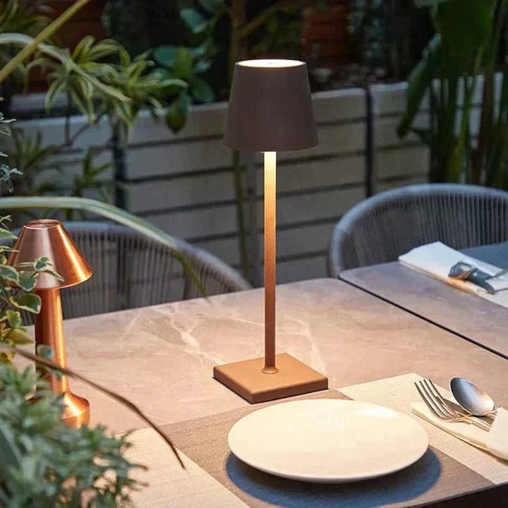 Lámpara de mesa moderna de aluminio metálico, recargable, táctil, regulable e inalámbrica