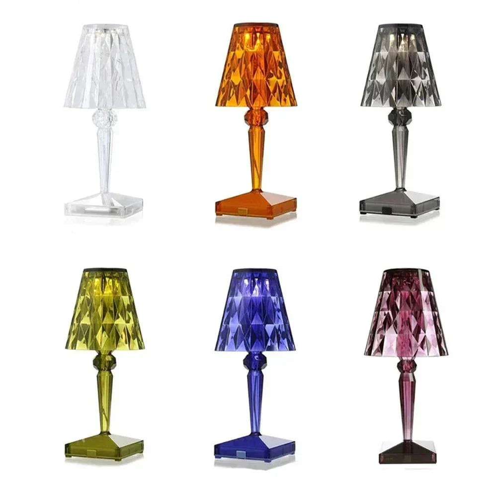Lámpara de mesa recargable de acrílico con efecto de cristal escultórico