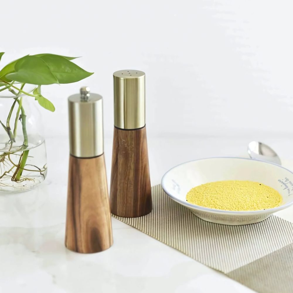 Juego de salero con molinillo de pimienta de madera y molienda ajustable
