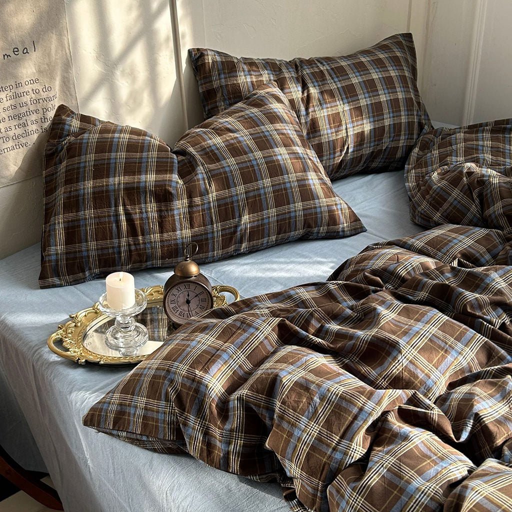 Juego de ropa de cama con funda nórdica de algodón a cuadros vintage de estilo rústico