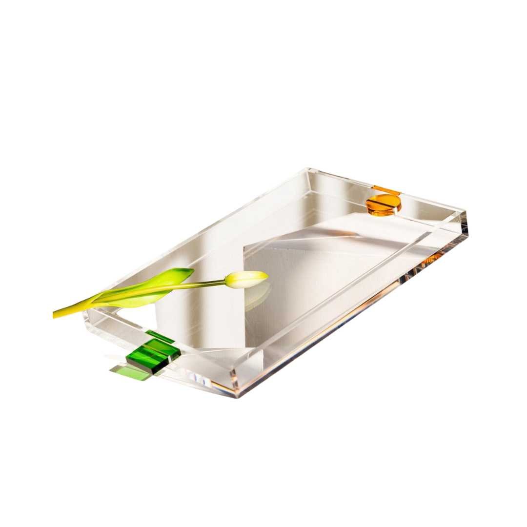 Bandeja rectangular de servicio de acrílico con asa de neón