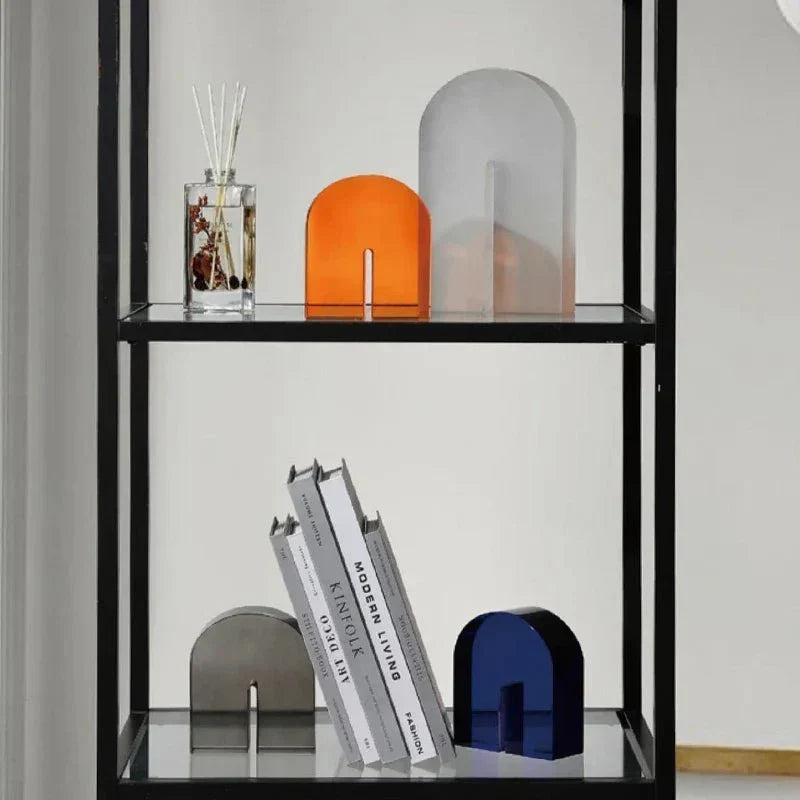 Sujetalibros geométricos de cristal pulido con forma de cubo y arco, con base antideslizante