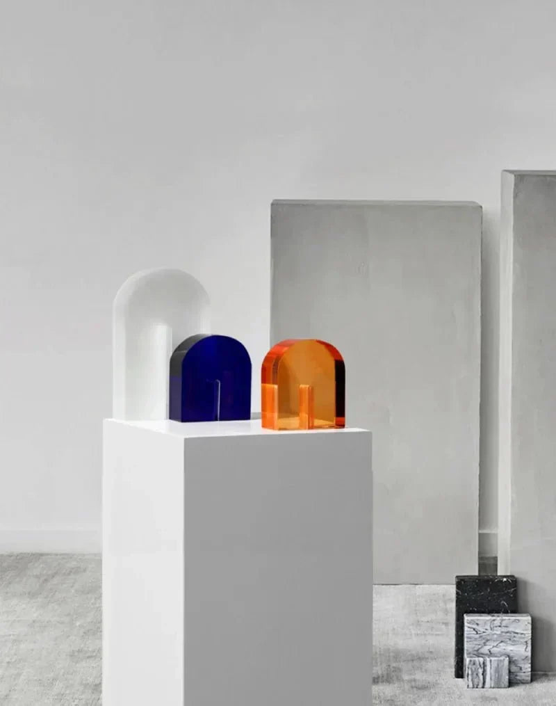 Sujetalibros geométricos de cristal pulido con forma de cubo y arco, con base antideslizante