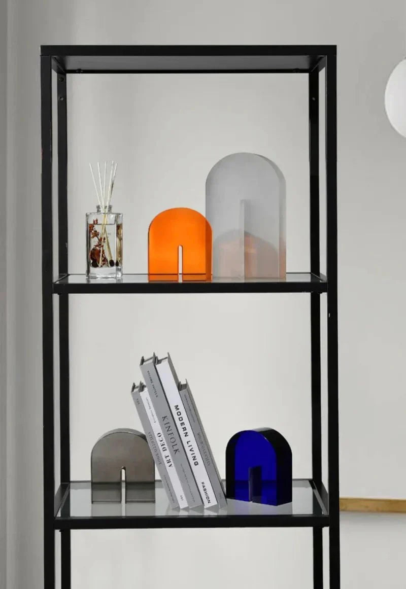 Sujetalibros geométricos de cristal pulido con forma de cubo y arco, con base antideslizante
