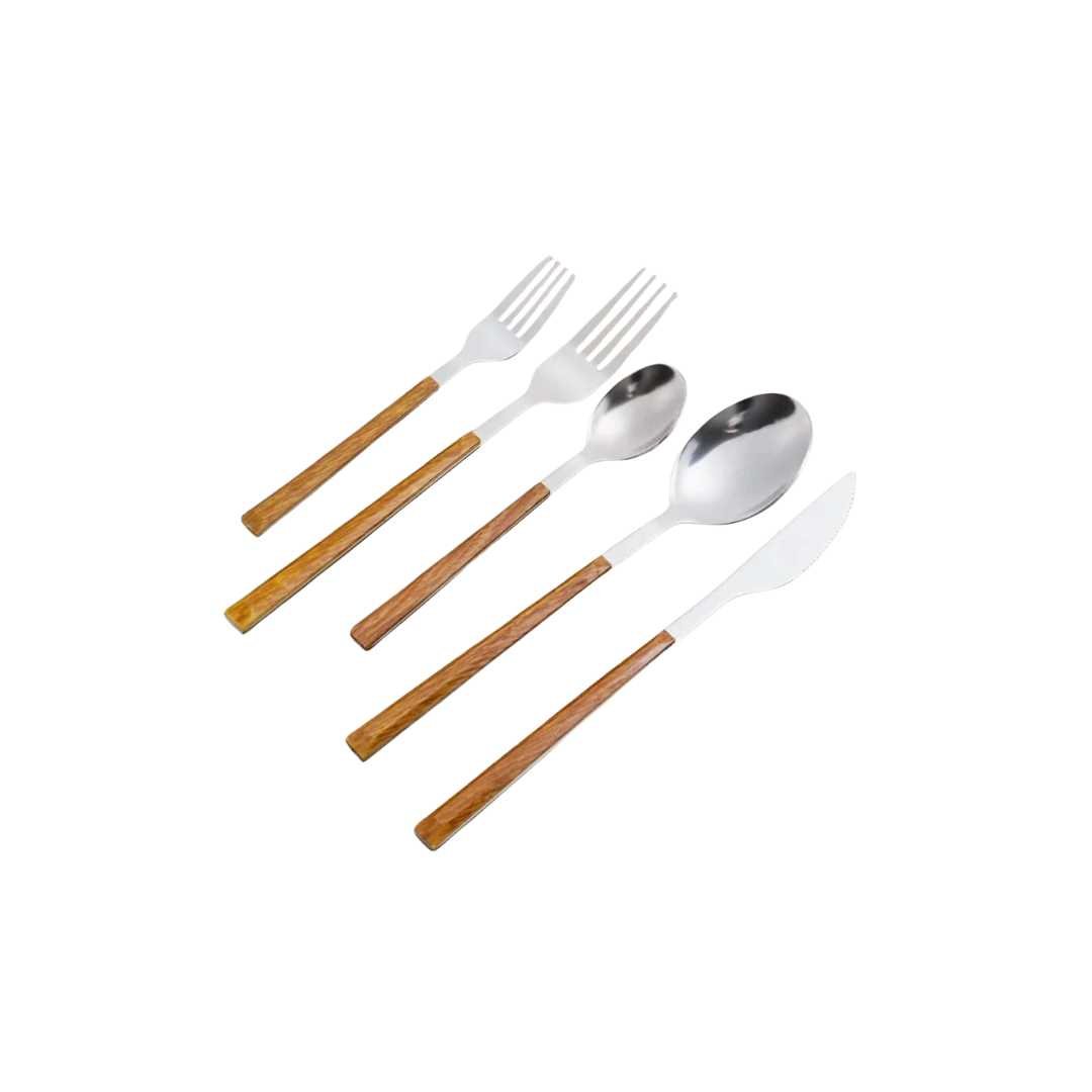 Juego de cubiertos de cocina de acero inoxidable con asa de madera de olmo