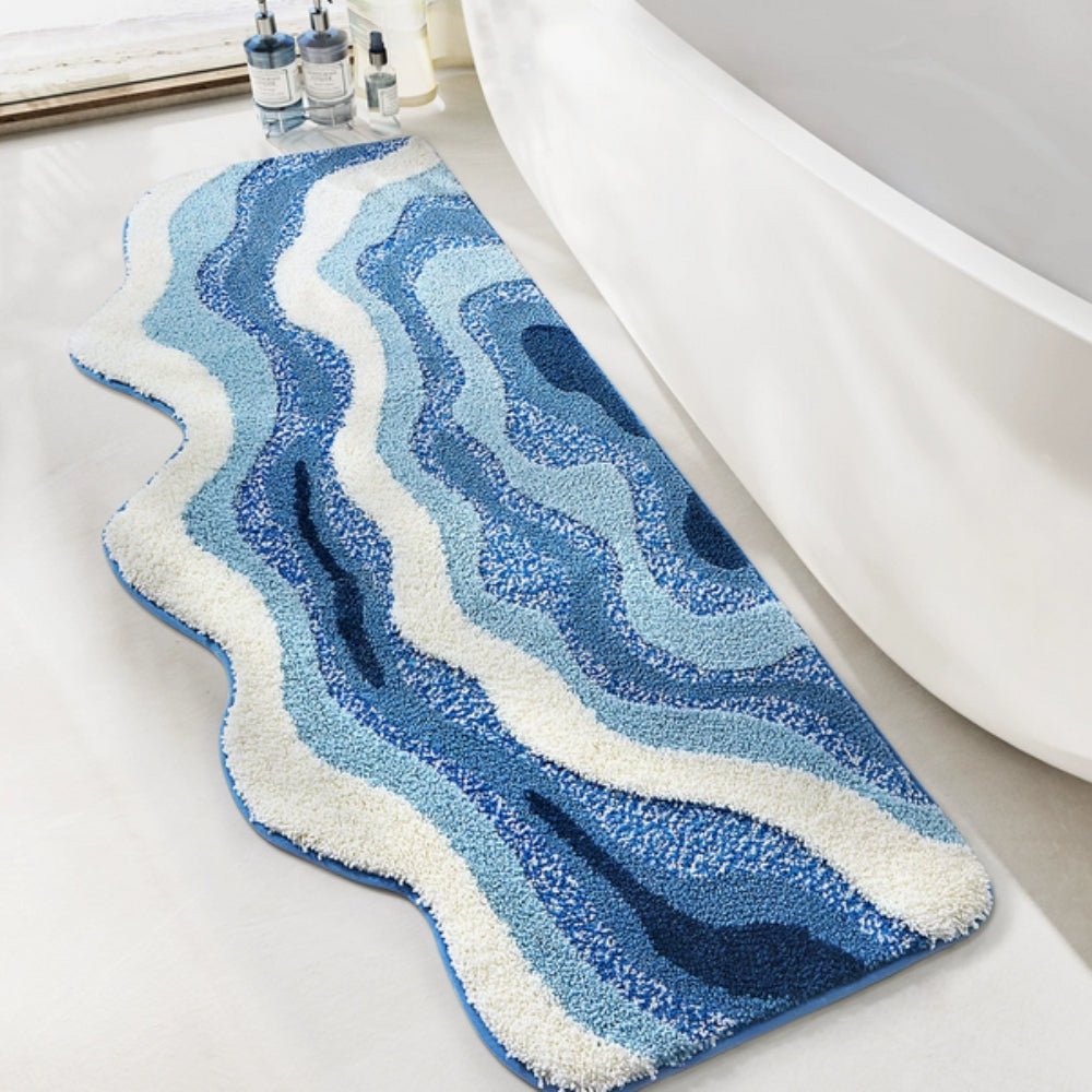 Alfombrilla de baño de microfibra absorbente antideslizante con ondas de océano