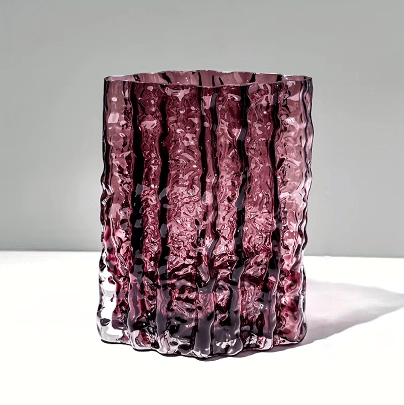 Jarrón decorativo de vidrio esmerilado con textura y efecto de hielo esculpido