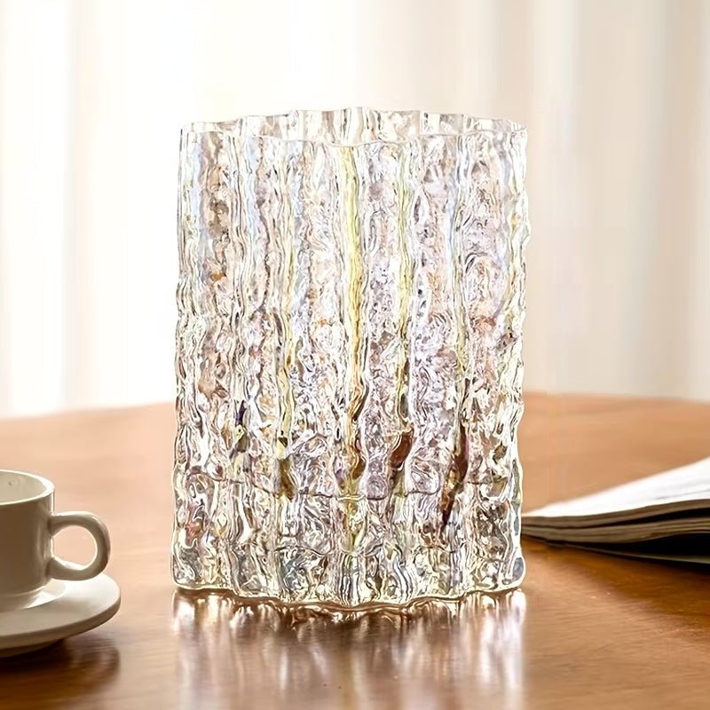 Jarrón decorativo de vidrio esmerilado con textura y efecto de hielo esculpido