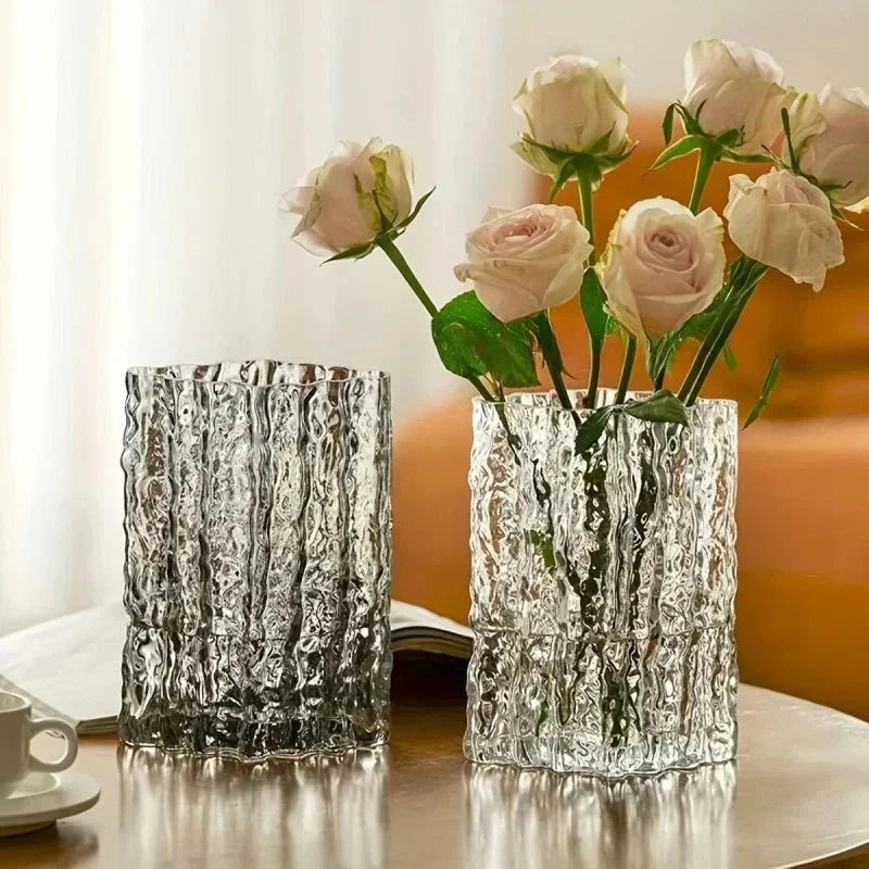 Jarrón decorativo de vidrio esmerilado con textura y efecto de hielo esculpido