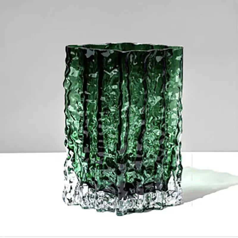 Jarrón decorativo de vidrio esmerilado con textura y efecto de hielo esculpido