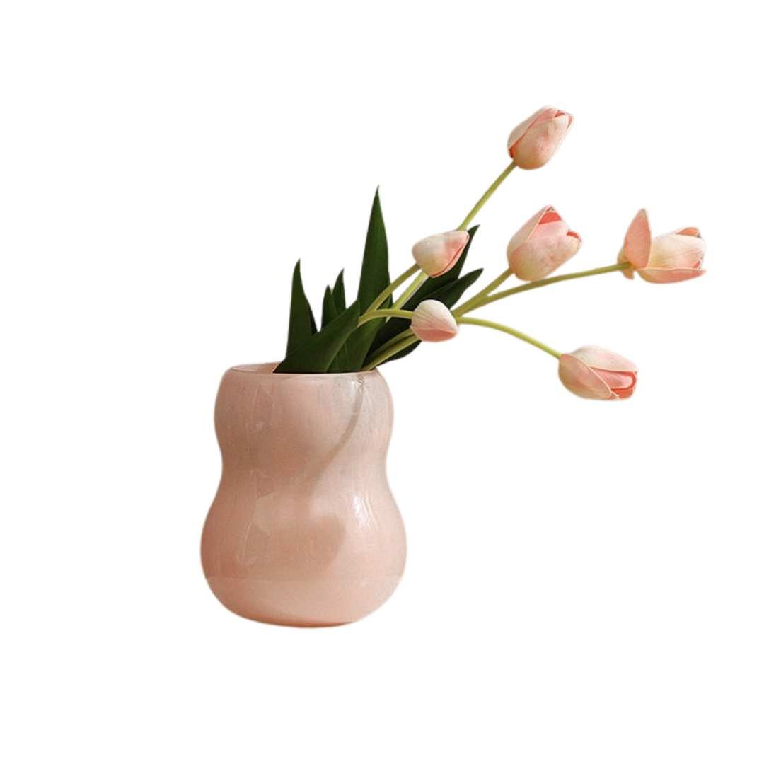 Jarrón decorativo de flores de vidrio de Murano soplado a mano con silueta escultórica