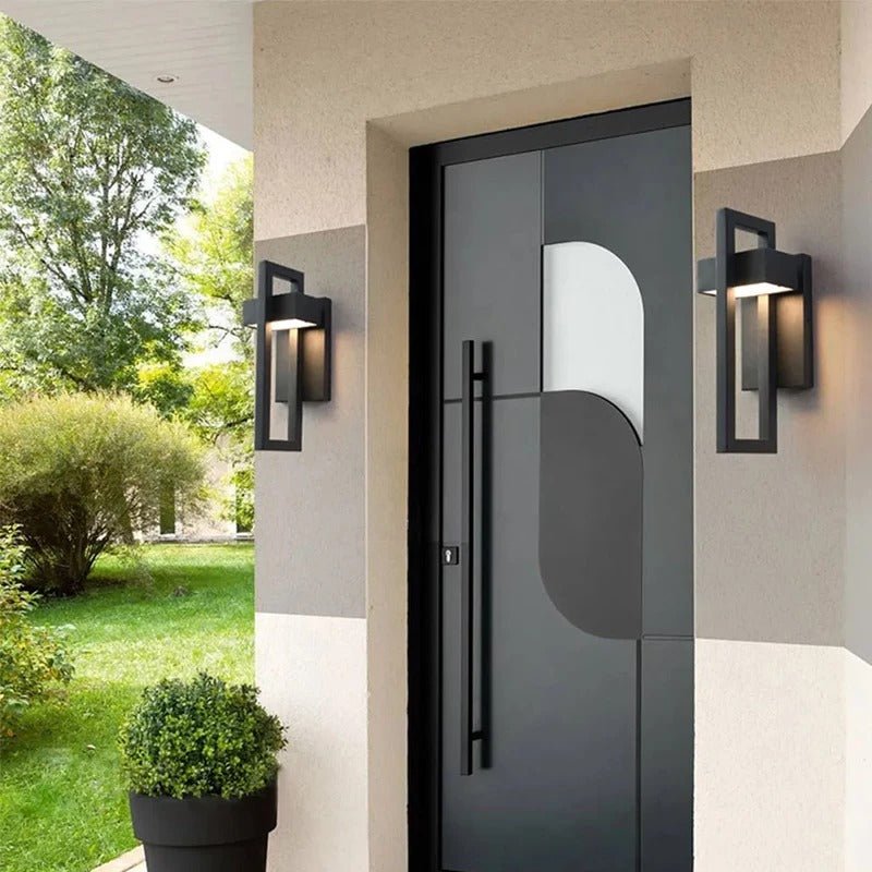 Aplique de pared exterior escandinavo minimalista geométrico rectangular de aluminio