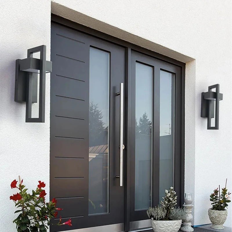 Aplique de pared exterior escandinavo minimalista geométrico rectangular de aluminio