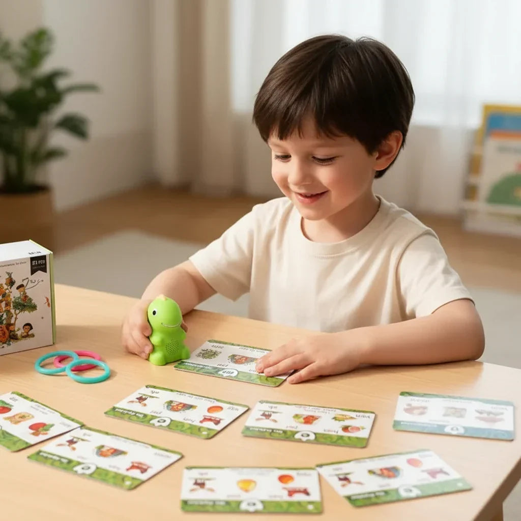 Juguete de bolígrafo de lectura interactivo con forma de animal, voz y tarjetas didácticas con imágenes