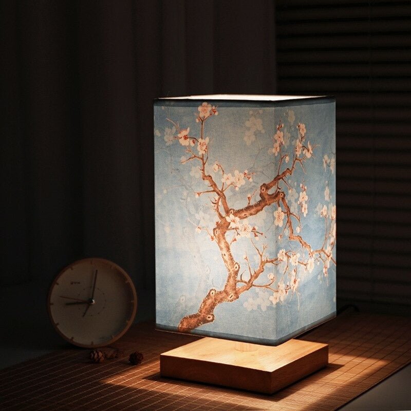 Lámpara de mesa minimalista japonesa escandinava de bambú con botón pulsador