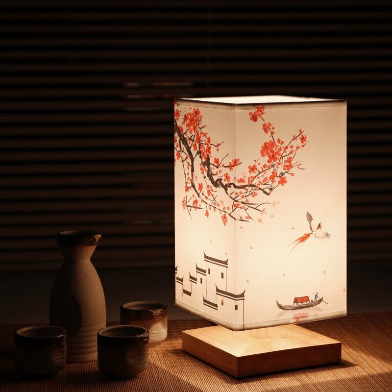 Lámpara de mesa minimalista japonesa escandinava de bambú con botón pulsador