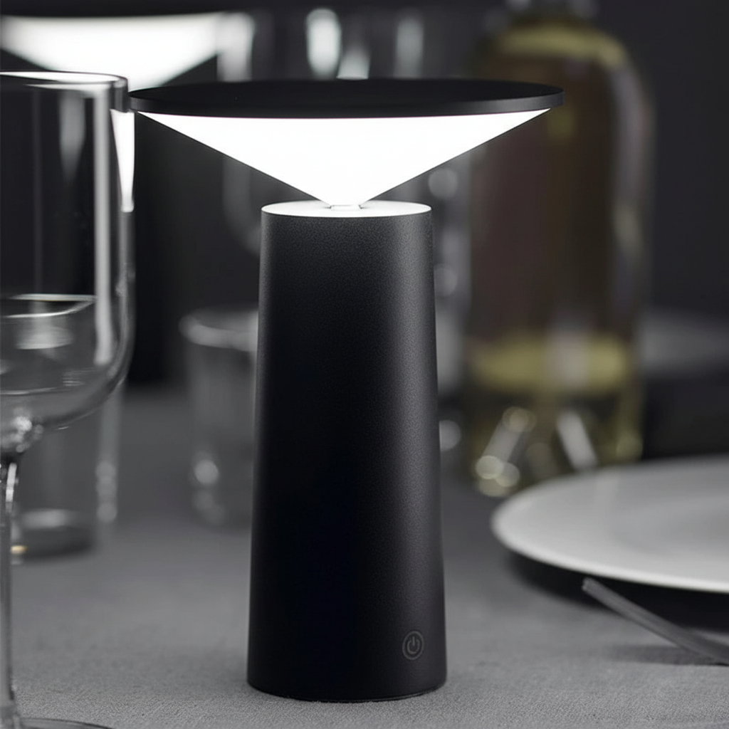 Lámpara de mesa delgada y minimalista, inalámbrica, con cabezal inclinable giratorio y regulable