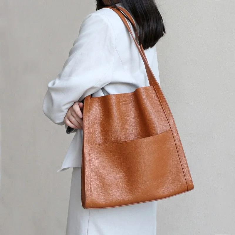 Bolso de hombro de cuero genuino, espacioso, para uso diario