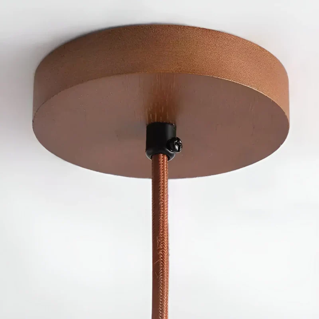 Lámpara colgante japonesa de piedra y madera con halo cósmico y ajuste regulable