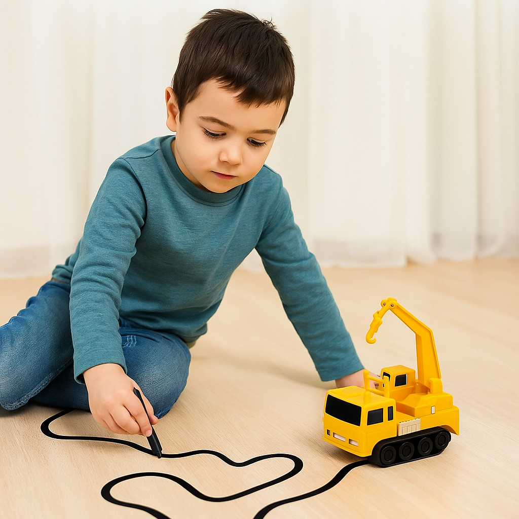Set compacto de juguete de coche de dibujo guiado por bolígrafo sobre pistas interactivas