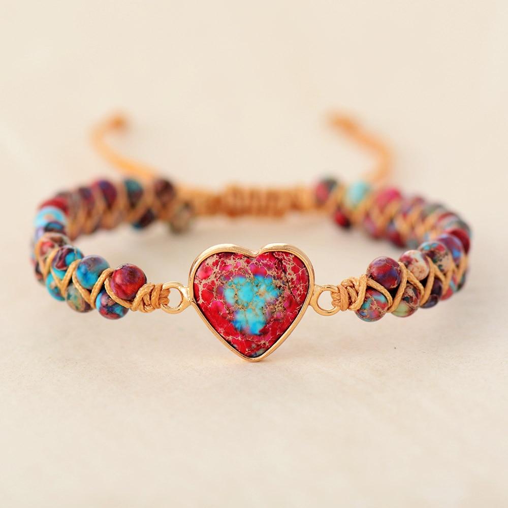 Pulsera artesanal de amistad, ajustable, de cordón con cuentas de jaspe y cristal