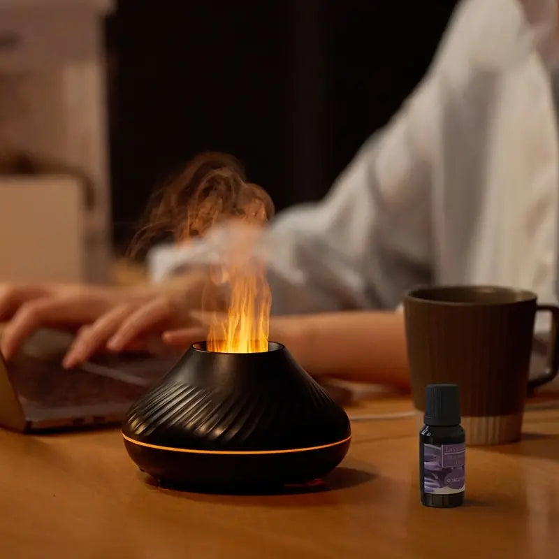 Difusor de aire ultrasónico de aroma y niebla con efecto de llama suave