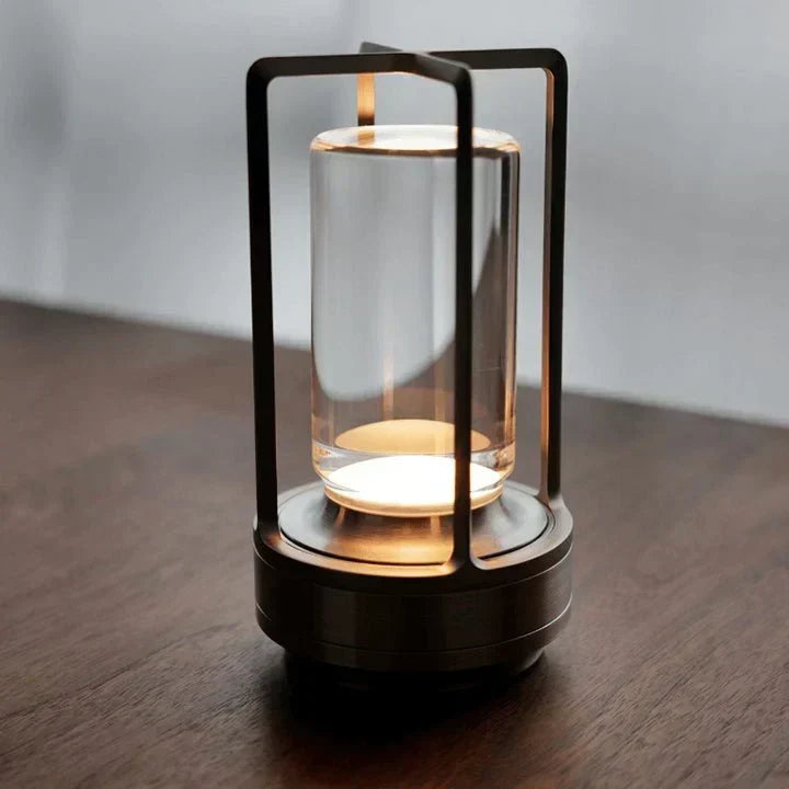 Lámpara de mesa de vidrio de cristal facetado, táctil, regulable y recargable
