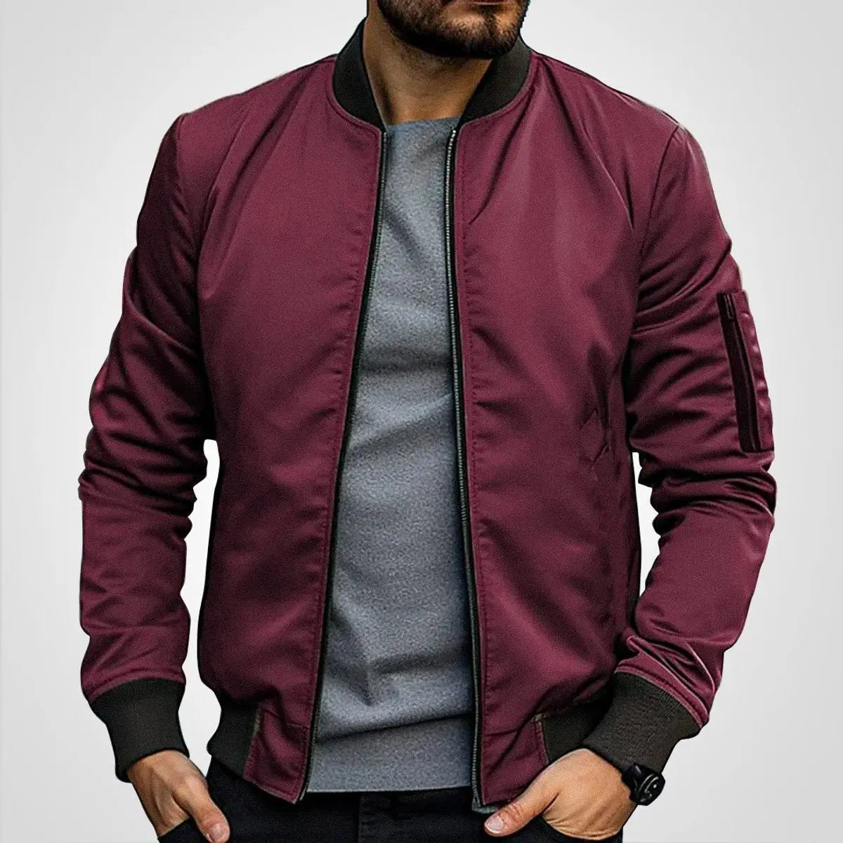 Chaqueta bomber clásica para hombre, con cierre, cuello acanalado y estilo de aviador